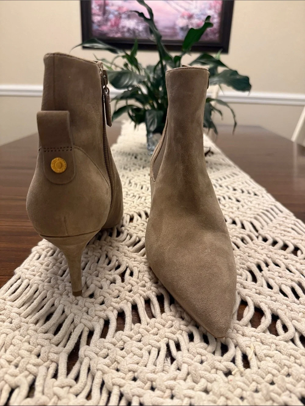Cole Haan Taupe Suede Pointed Toe Ankle Boots